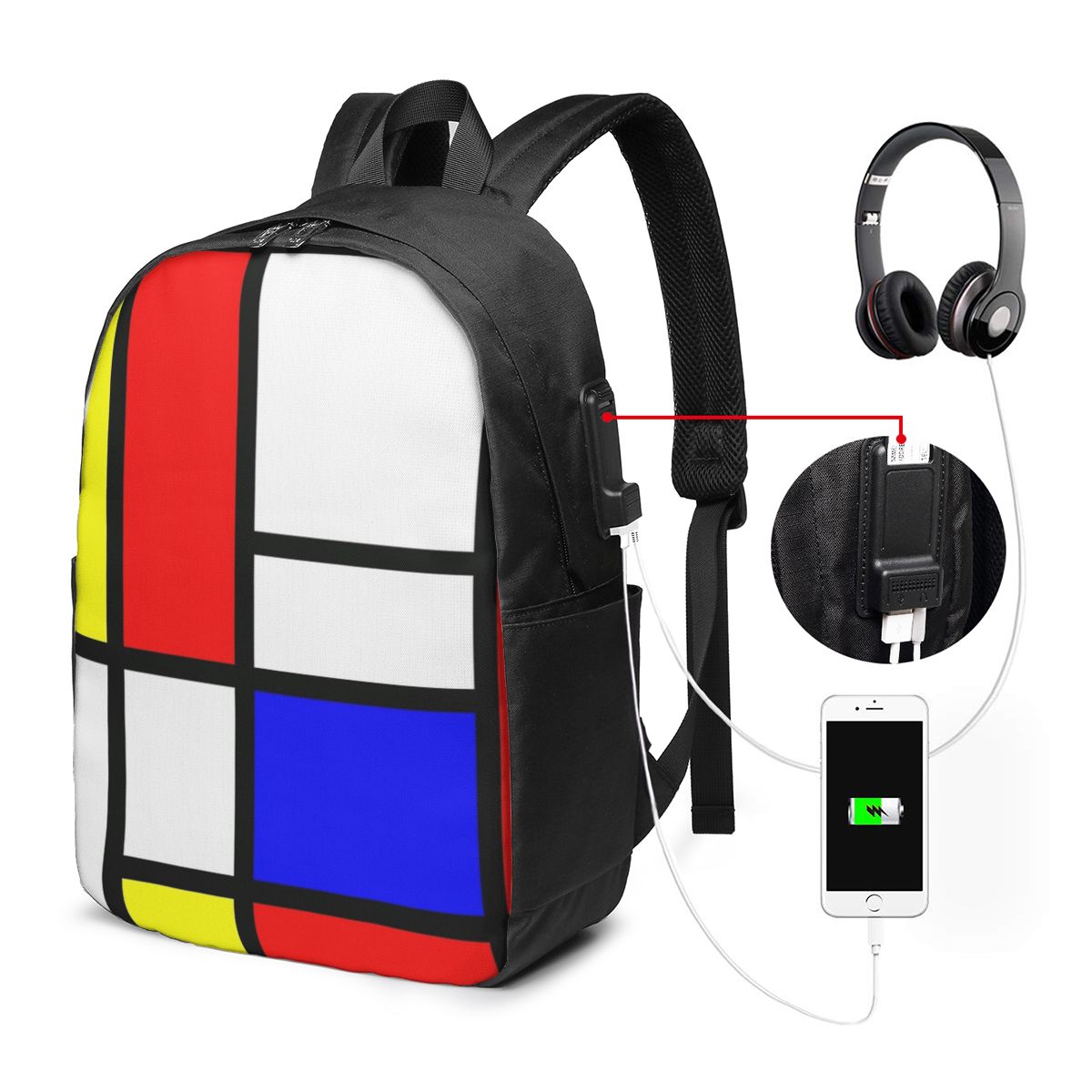 Backpacks - Mochila Piet Mondrian Composition, bolsa de